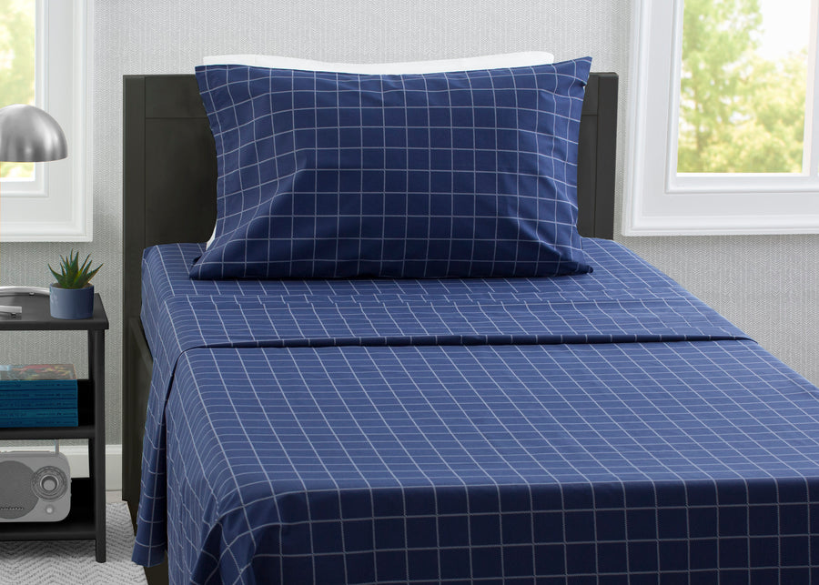 Navy Plaid (3219) 1-Plaid 3-Piece Twin Sheet Set