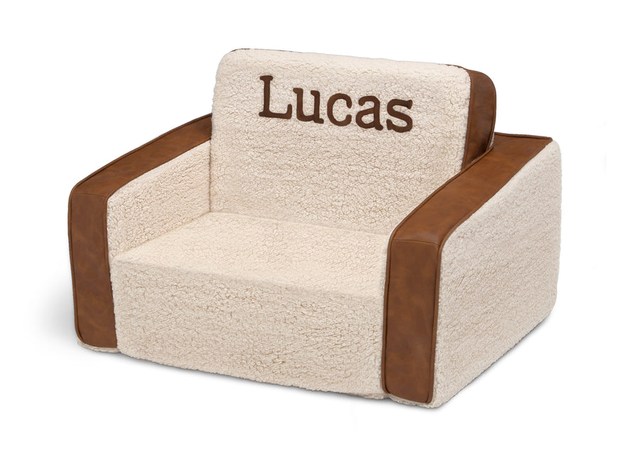 Cream Sherpa with Brown Leather (5047) 4-Personalized Cozee Flip-Out Sherpa and Faux Leather 2-in-1 Convertible Chair to Lounger for Kids