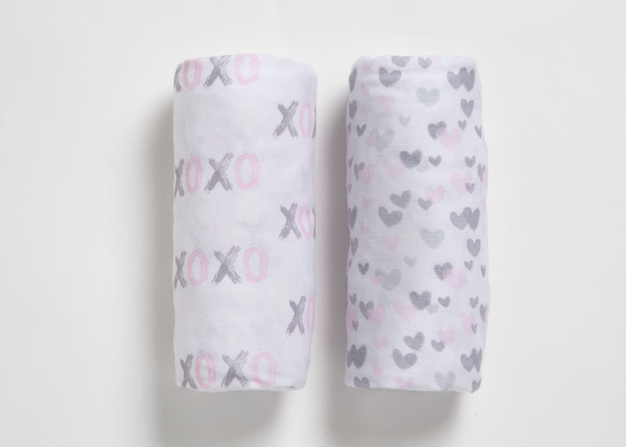 Hearts N Kisses (3021) 6-Hearts N Kisses Fitted Crib Sheets - 2 Pack