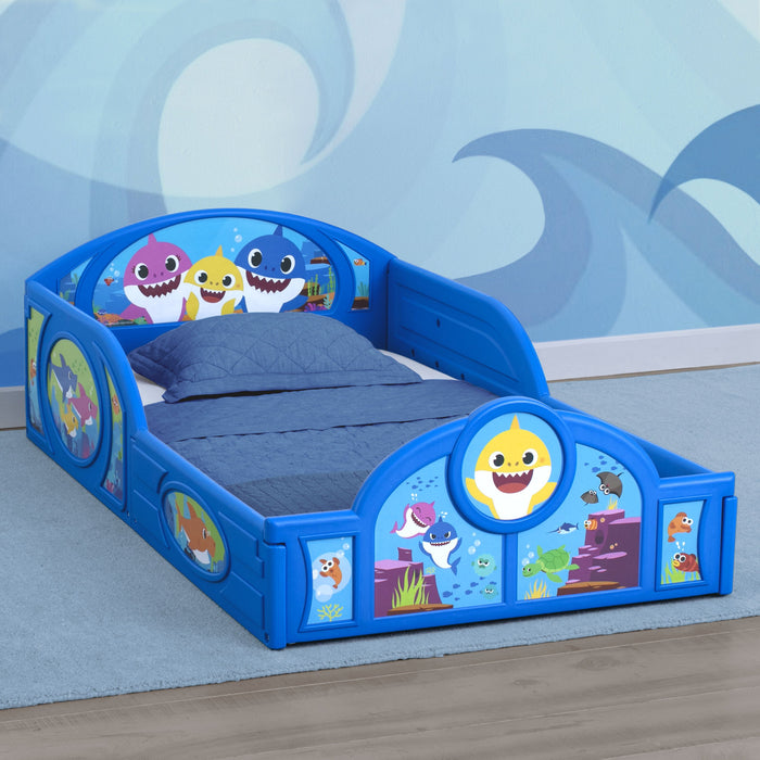 Baby Shark (1127) 2-Baby Shark Plastic Sleep and Play Toddler Bed with Attached Guardrails