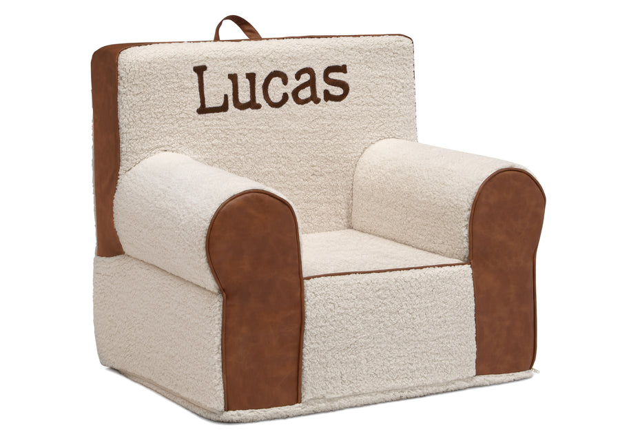 Cream Sherpa with Brown Leather (5047) 2-Personalized Deluxe Cozee Sherpa and Faux Leather Chair for Kids