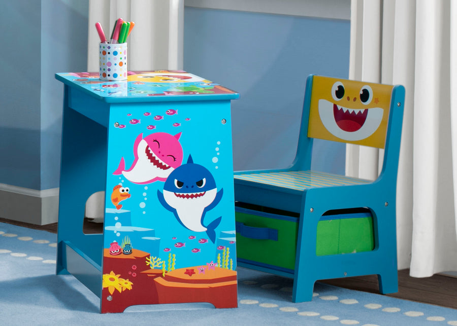Baby Shark (1127) 1-Baby Shark Wood Art Desk and Chair Set