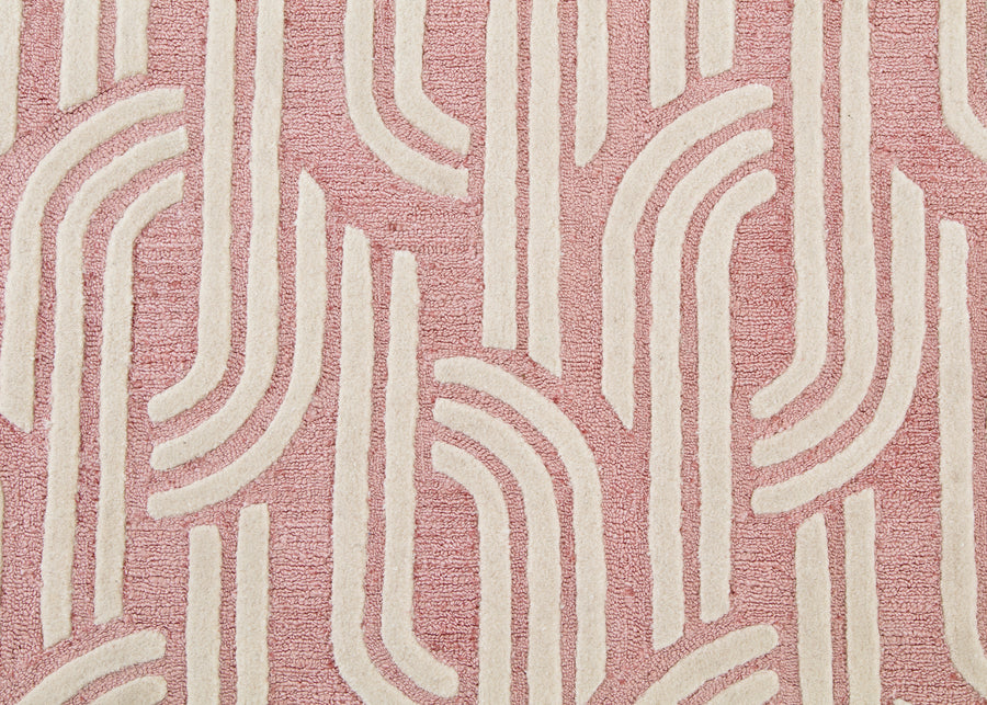 Pink and Grey (929) 4-Rose Links Hand-Tufted Wool Blend Area Rug 5x8