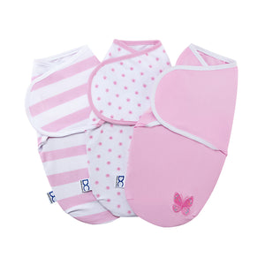 Girl (5004) 4-Little Lambs Adjustable Swaddle Wrap - Size Large, Fits Babies 3-6 Months/14-18 lbs., 3-Pack