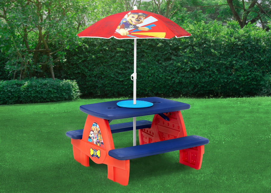 Paw Patrol (1121) 1-PAW Patrol 4 Seat Activity Picnic Table with Umbrella and Lego Compatible Tabletop