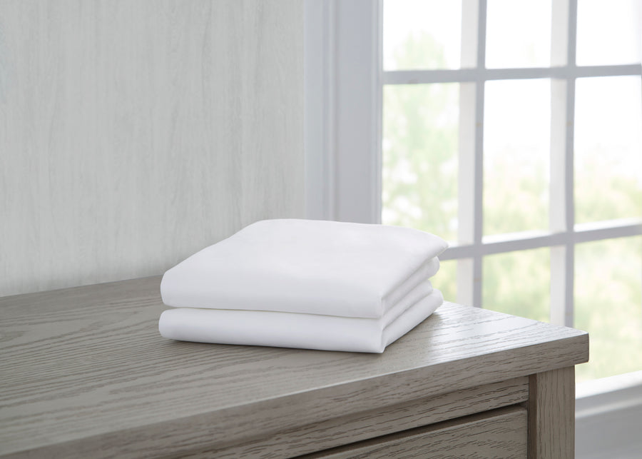 White (100) 1-Fitted Bassinet Sheet Set, 2-Pack - Compatible with the Following Delta Children Bassinets: 27504 & 27505