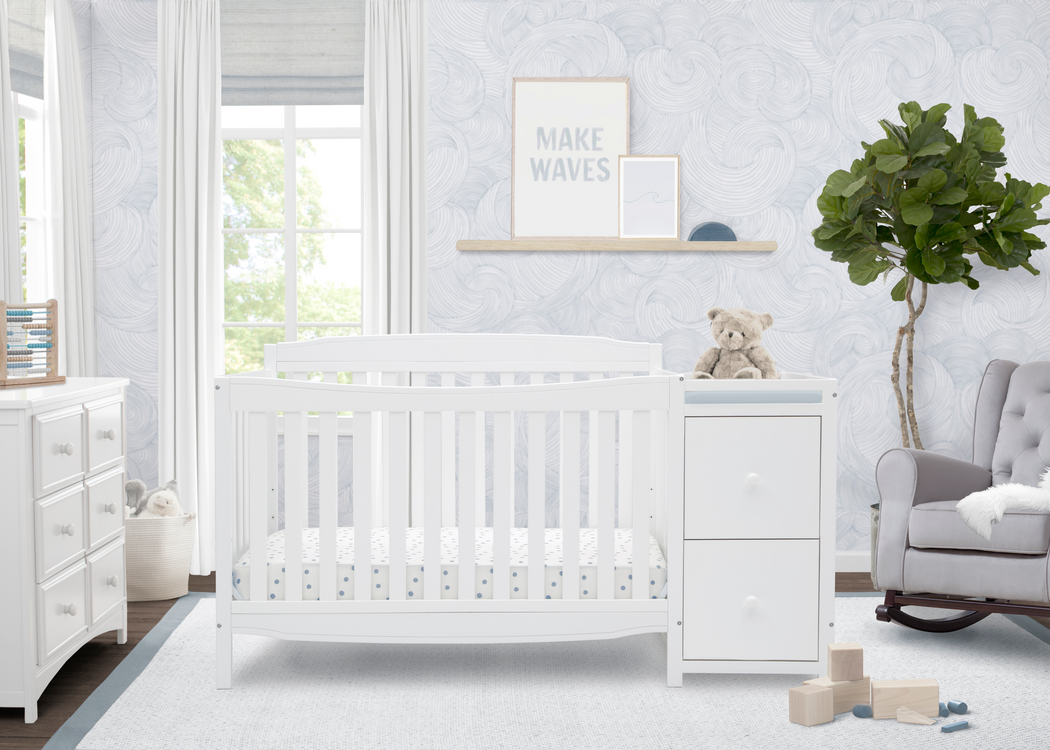 Mason Convertible 6-in-1 Crib and Changer Bianca White (130) 