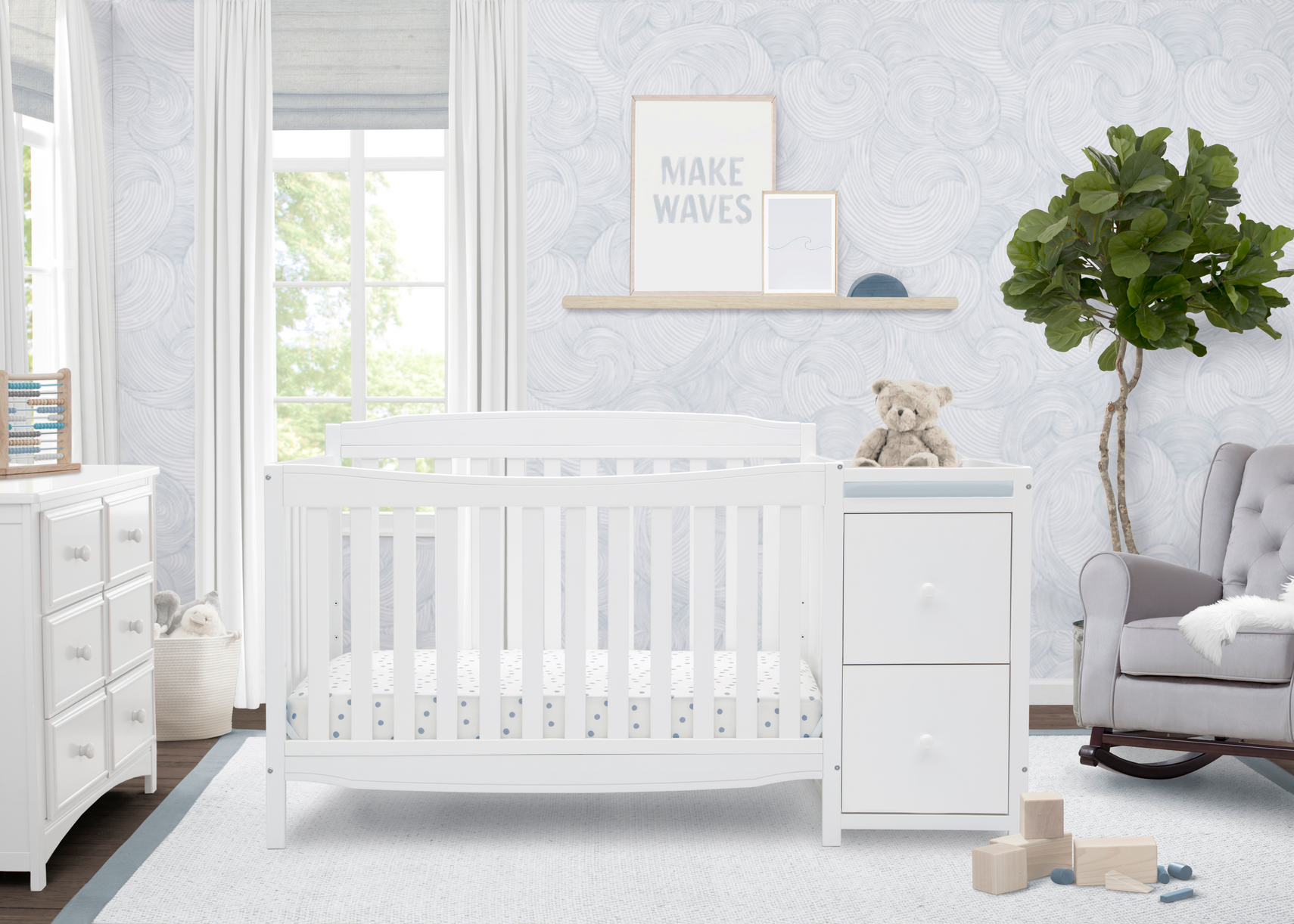 Mason Convertible 6-in-1 Crib and Changer Bianca White (130) 