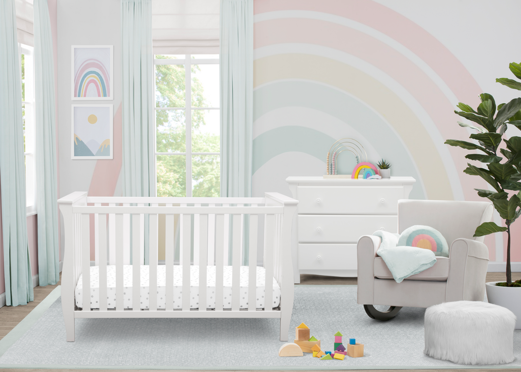 Delta Children Bianca White (130) Lancaster 3-in-1 Convertible Crib (552330), Roomshoot