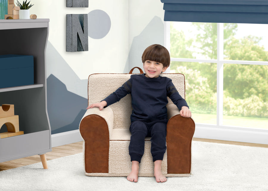 Cream Sherpa with Brown Leather (5047) 1-Deluxe Cozee Sherpa and Faux Leather Chair for Kids