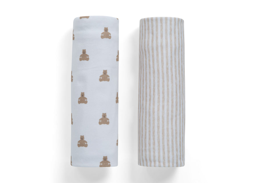 Tan Teddy Bears & Stripes (2407) 3-babyGap Reversible 100% Organic Cotton Blankets - 2 Pack