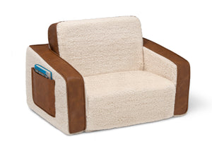 Cream Sherpa with Brown Leather (5047) 3-Cozee Flip-Out Sherpa and Leather 2-in-1 Convertible Chair to Lounger for Kids