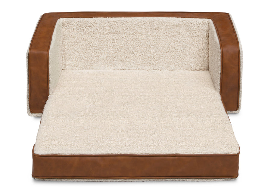 Cream Sherpa with Brown Leather (5047) 5-Personalized Cozee Flip-Out Sherpa  and Leather 2-in-1 Convertible Sofa to Lounger for Kids