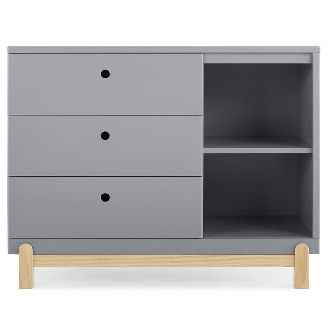 DCB:Grey with Natural (1359) 6-Poppy 3 Drawer Dresser with Cubbies