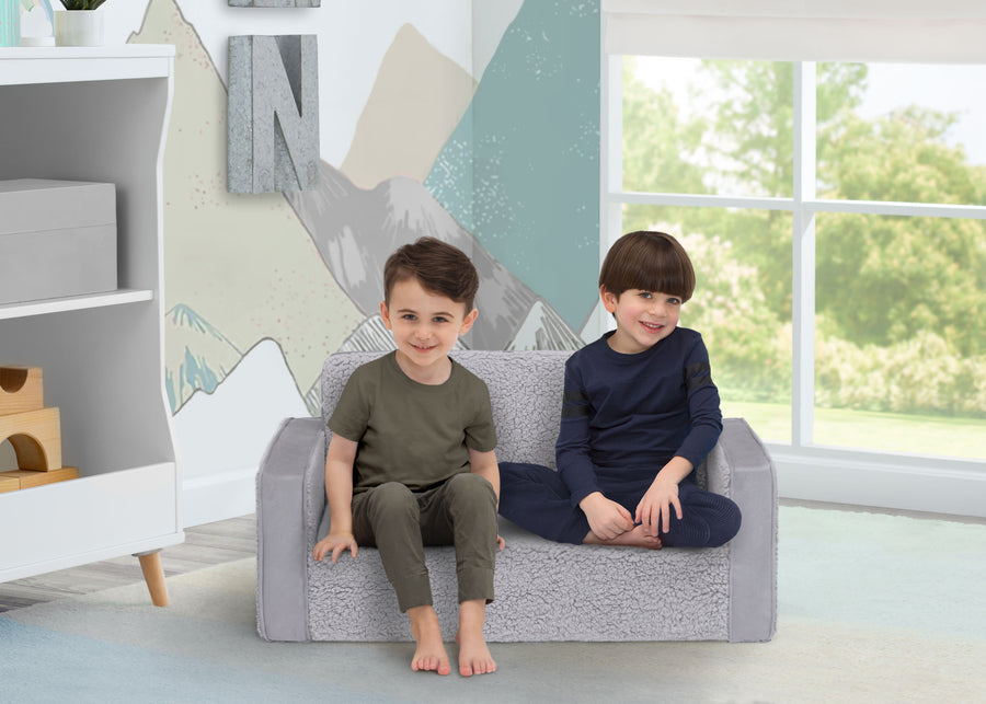 Grey Sherpa with Grey Suede (5048) 1-Cozee Flip-Out Sherpa and Suede 2-in-1 Convertible Sofa to Lounger for Kids