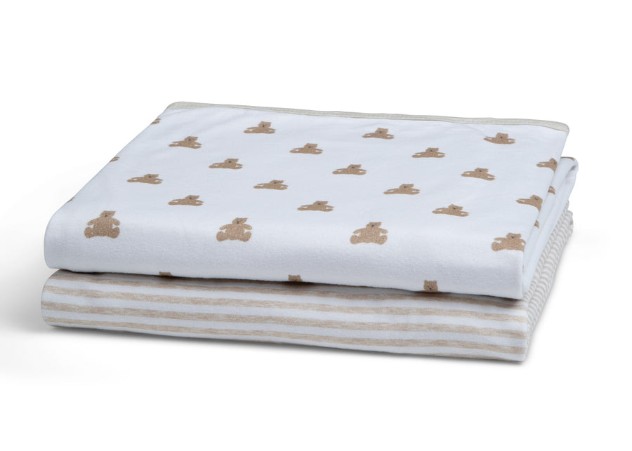 Tan Teddy Bears & Stripes (2407) 4-babyGap Reversible 100% Organic Cotton Blankets - 2 Pack