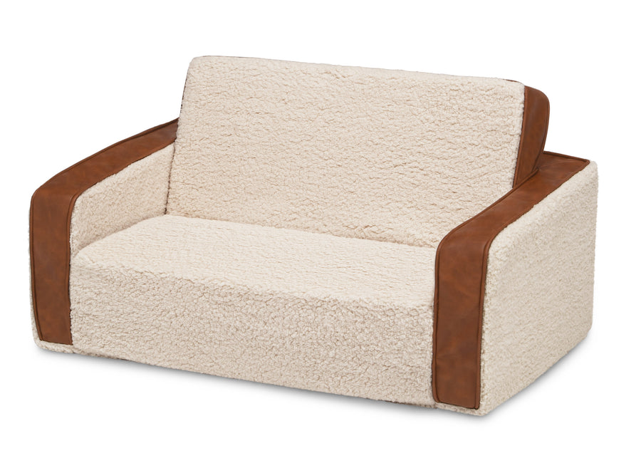 Cream Sherpa with Brown Leather (5047) 4-Cozee Flip-Out Sherpa and Leather 2-in-1 Convertible Sofa to Lounger for Kids