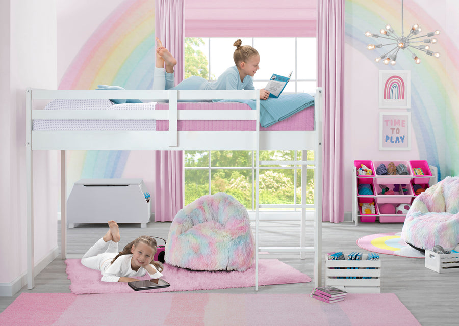 White (100) 1-Twin Loft Bed with Guardrail and Ladder