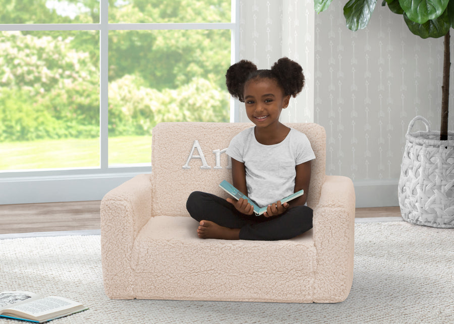 Cream Sherpa (5030) 6-Personalized Cozee Flip-Out Sherpa 2-in-1 Convertible Chair to Lounger for Kids