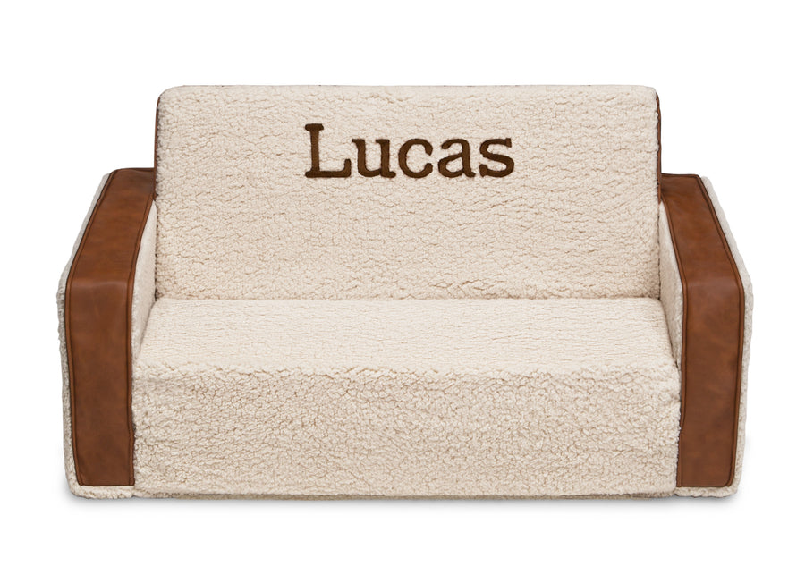Cream Sherpa with Brown Leather (5047) 2-Personalized Cozee Flip-Out Sherpa  and Leather 2-in-1 Convertible Sofa to Lounger for Kids
