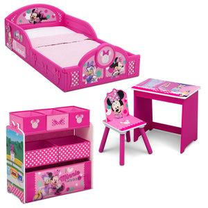 Minnie Mouse (1063) 2-Minnie Mouse 4-Piece Room-in-a-Box Bedroom Set - Includes Toddler Bed, Toy Bin & Desk with Chair