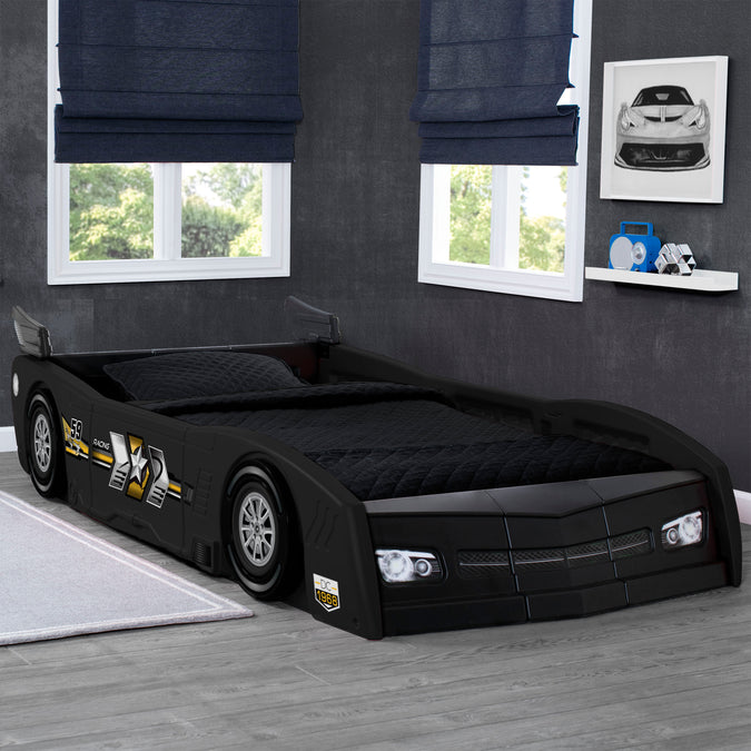 Delta Children Black (001) Grand Prix Race Car Toddler-to-Twin Bed, Hangtag View 1-Grand Prix Race Car Toddler-to-Twin Bed