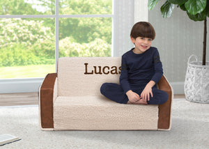 Cream Sherpa with Brown Leather (5047) 0-Personalized Cozee Flip-Out Sherpa  and Leather 2-in-1 Convertible Sofa to Lounger for Kids
