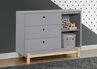 Grey with Natural (1359) 1-Poppy 3 Drawer Dresser with Cubbies