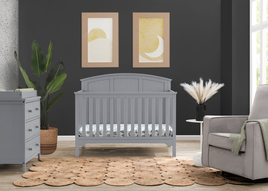 Textured Grey (1450) 1-Sweet Beginnings Sage Curve Top 6-in-1 Convertible Crib