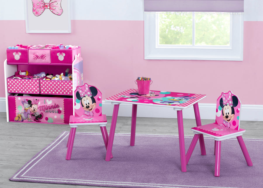 Minnie Mouse (1063) 1-Minnie Mouse 4-Piece Playroom Solution – Set Includes Table and 2 Chairs and 6-Bin Toy Organizer