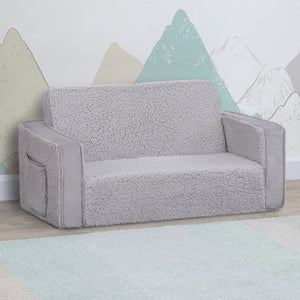 Grey Sherpa with Grey Suede (5048) 9-Cozee Flip-Out Sherpa and Suede 2-in-1 Convertible Sofa to Lounger for Kids