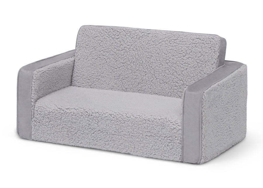 Grey Sherpa with Grey Suede (5048) 4-Cozee Flip-Out Sherpa and Suede 2-in-1 Convertible Sofa to Lounger for Kids