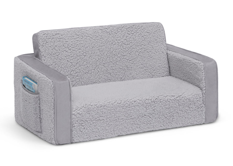 Grey Sherpa with Grey Suede (5048) 3-Cozee Flip-Out Sherpa and Suede 2-in-1 Convertible Sofa to Lounger for Kids