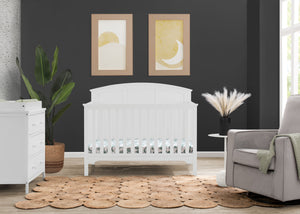 Textured White (1349) 0-Sweet Beginnings Sage Curve Top 6-in-1 Convertible Crib