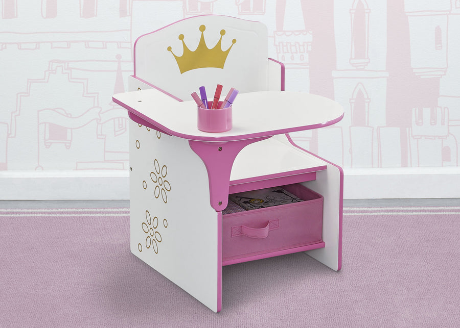 Pink and White (1187) 1-Princess Crown Chair Desk with Storage Bin