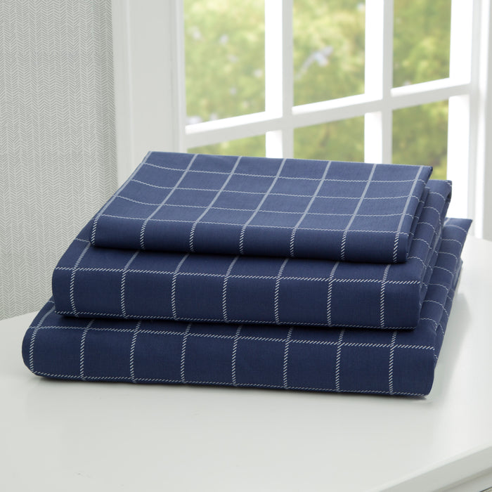 Navy Plaid (3219) 2-Plaid 3-Piece Twin Sheet Set