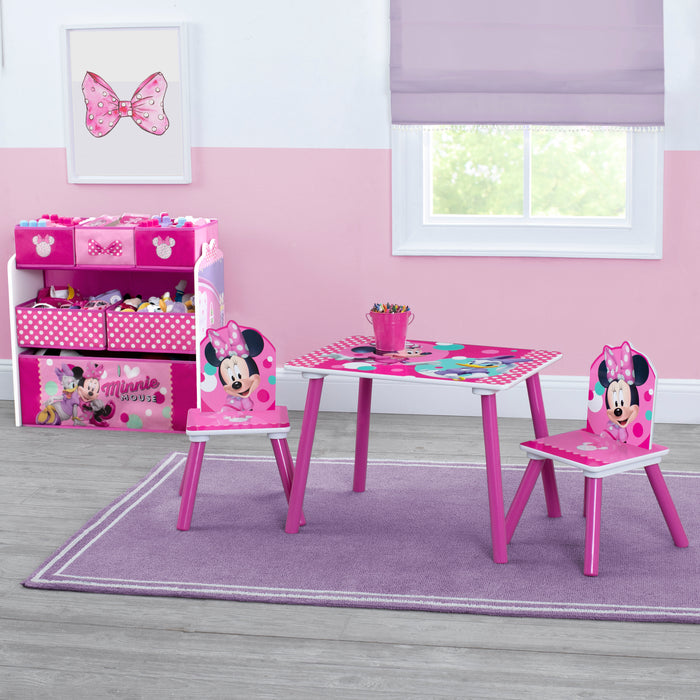 Minnie Mouse (1063) 2-Minnie Mouse 4-Piece Playroom Solution – Set Includes Table and 2 Chairs and 6-Bin Toy Organizer