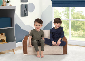 Cream Sherpa with Brown Leather (5047) 0-Cozee Flip-Out Sherpa and Leather 2-in-1 Convertible Sofa to Lounger for Kids
