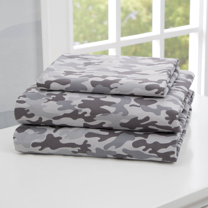 Grey Camo (3218) 3-Camo 3-Piece Twin Sheet Set