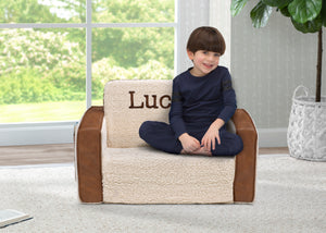 Cream Sherpa with Brown Leather (5047) 0-Personalized Cozee Flip-Out Sherpa and Faux Leather 2-in-1 Convertible Chair to Lounger for Kids