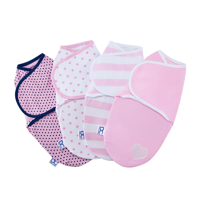 Girl (5004) 4-Little Lambs Adjustable Swaddle Wrap - Size Large, Fits Babies 3-6 Months/14-18 lbs., 4-Pack