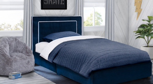 Upholstered Twin Bed Classic Navy Blue 16
