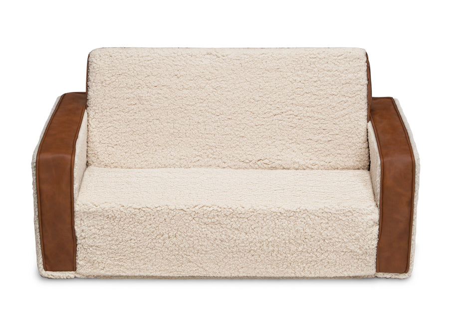 Cream Sherpa with Brown Leather (5047) 2-Cozee Flip-Out Sherpa and Leather 2-in-1 Convertible Sofa to Lounger for Kids