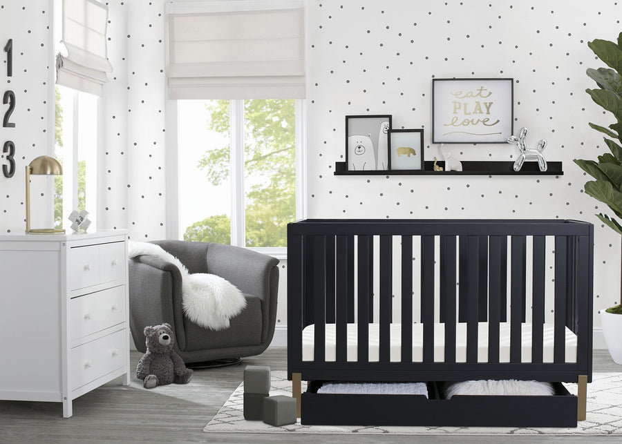 Hendrix 4-in-1 Convertible Crib + Under Crib Roll-Out Storage Midnight Grey with Metal (1361) 1-Hendrix 4-in-1 Convertible Crib + Under Crib Roll-Out Storage