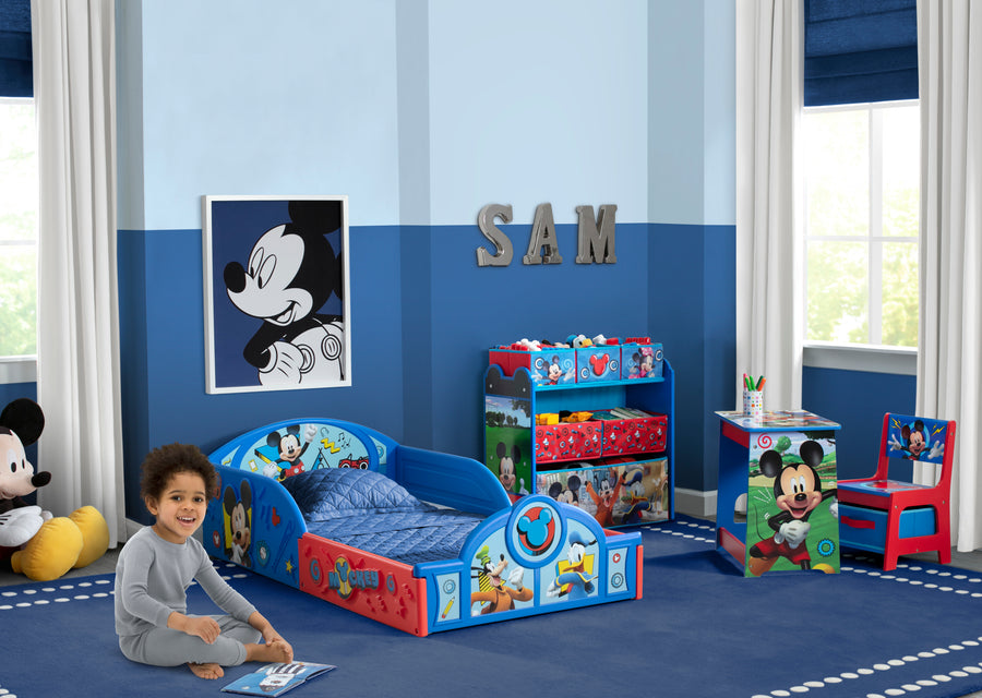 Mickey Hot Dog (1054) 1-Mickey Mouse 4-Piece Room-in-a-Box Bedroom Set - Includes Toddler Bed, Toy Bin & Desk with Chair
