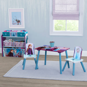 Frozen 2 (1097) 2-Disney Frozen II 4-Piece Playroom Solution  – Set Includes Table and 2 Chairs and 6-Bin Toy Organizer