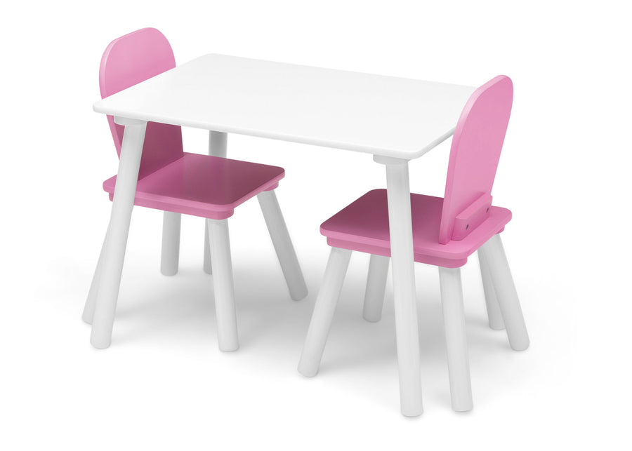 White and Light Pink (194) 4-4-Piece Toddler Playroom Set – Includes Play Table and 6 Bin Toy Organizer with Reusable Vinyl Cling Stickers