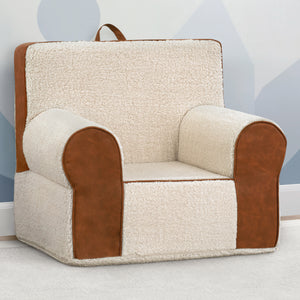 Cream Sherpa with Brown Leather (5047) 14-Deluxe Cozee Sherpa and Faux Leather Chair for Kids