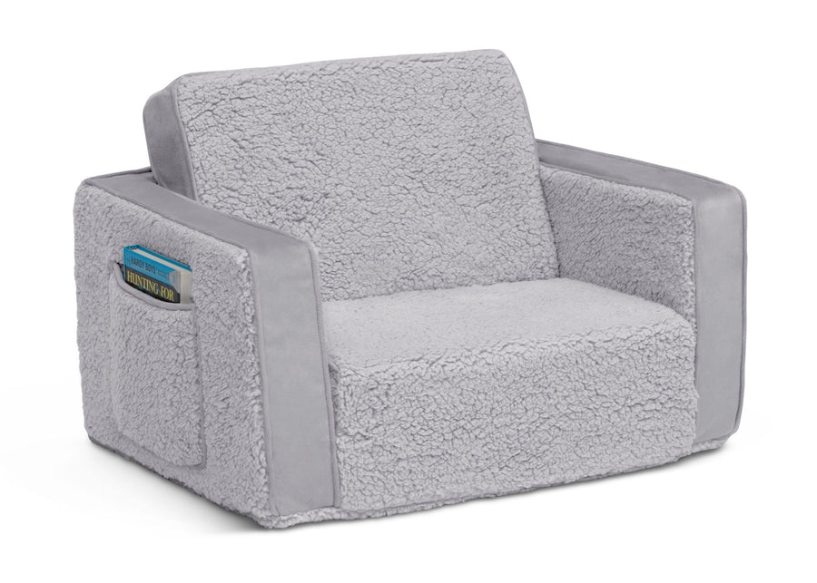 Grey Sherpa with Grey Suede (5048) 3-Cozee Flip-Out Sherpa and Suede 2-in-1 Convertible Chair to Lounger for Kids