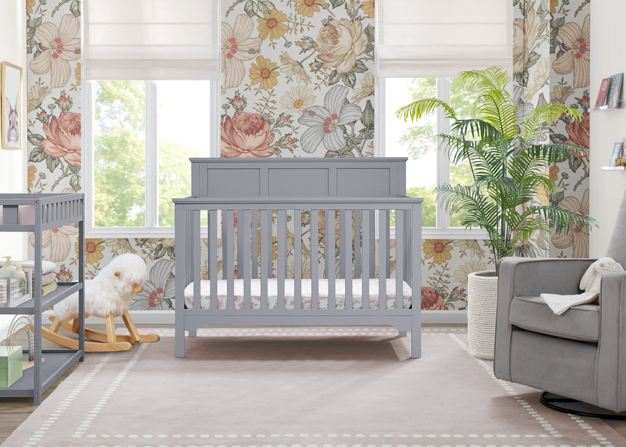Grey (026) 1-Sweet Beginnings Hart Flat Top 6-in-1 Convertible Crib